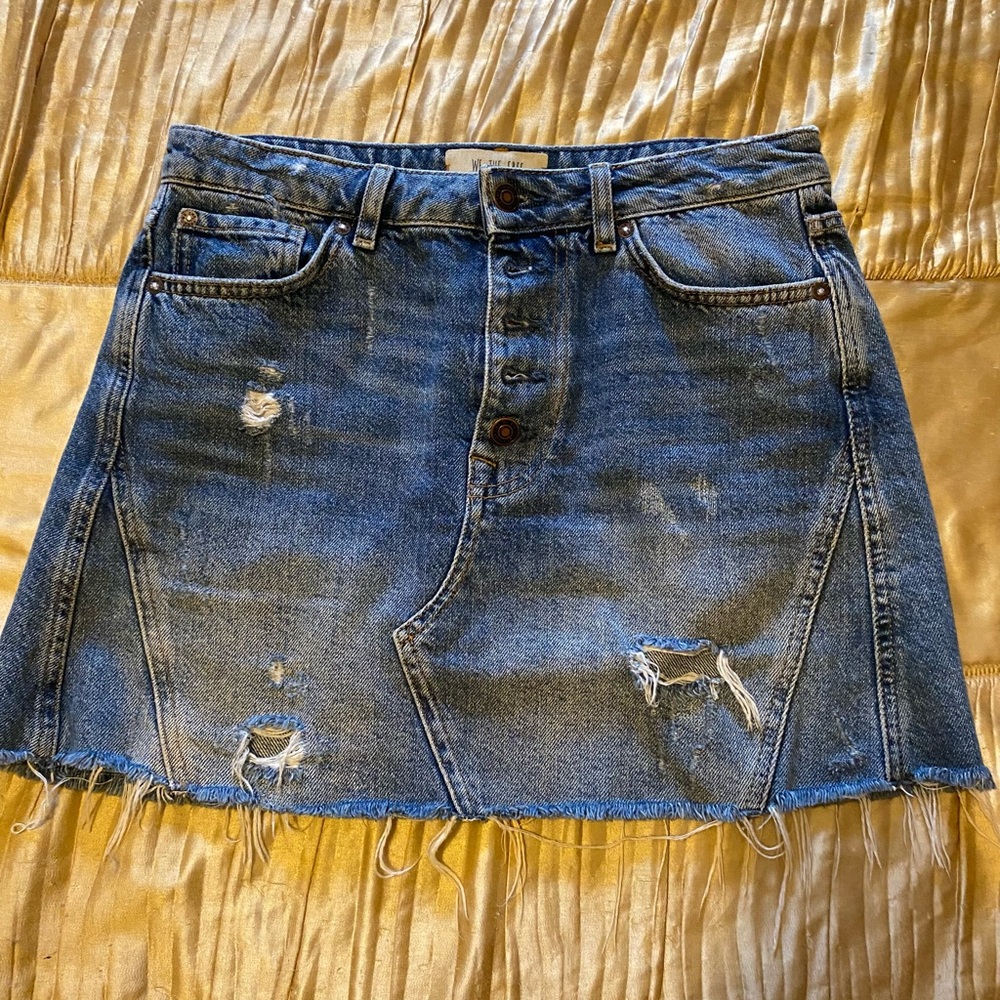 We The Free Blue Distressed Mini Skirt